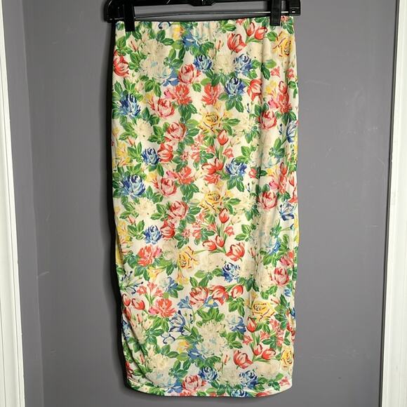 AFRM Blue and Green Floral Midi Skirt With Elastic Waist Size Small Petite - Picture 5 of 9